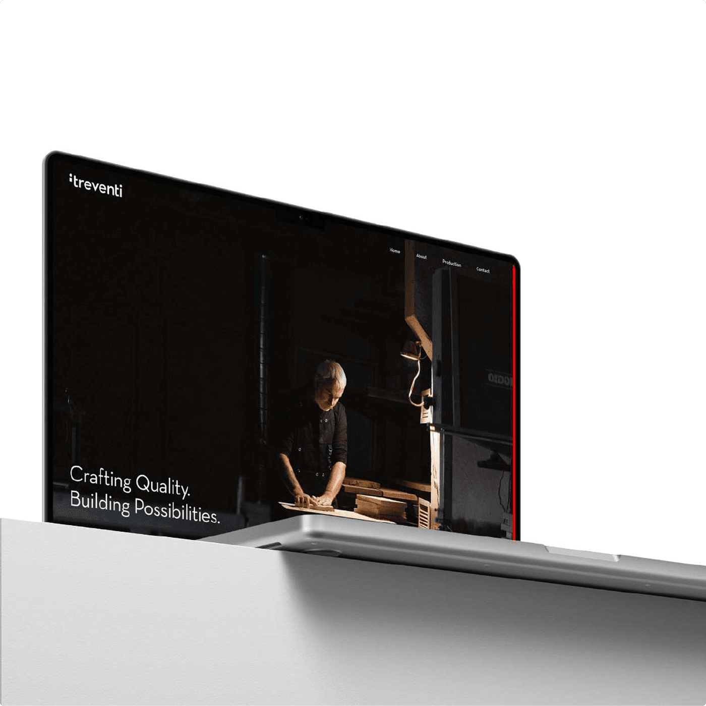 Editorial section of the Treventi website showing the door manufacturing process.